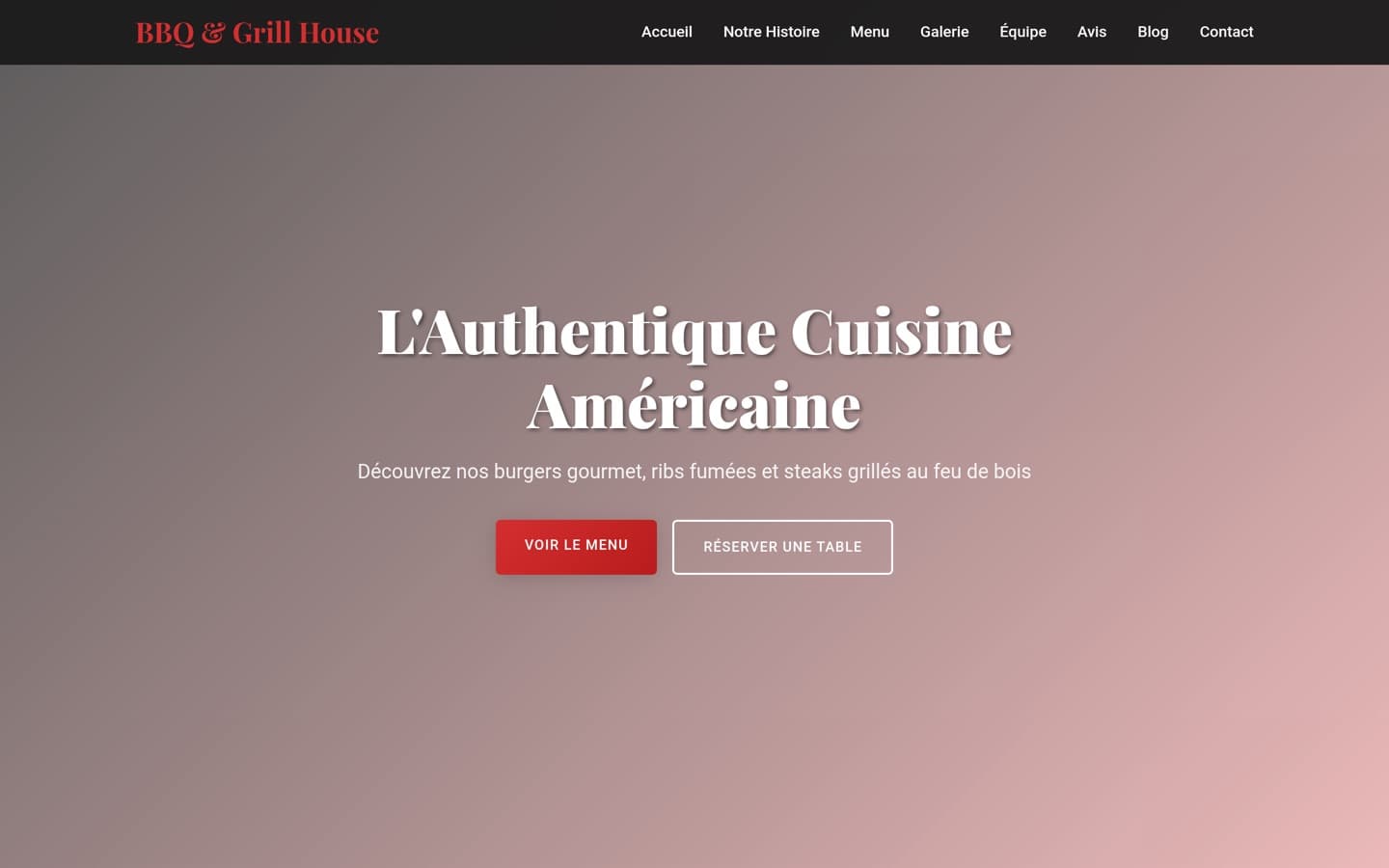Aperçu du site BBQ & Grill House — Restaurant · Vitrine & réservation