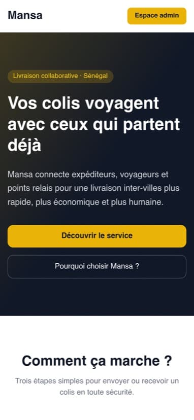 Aperçu mobile du site Mansa