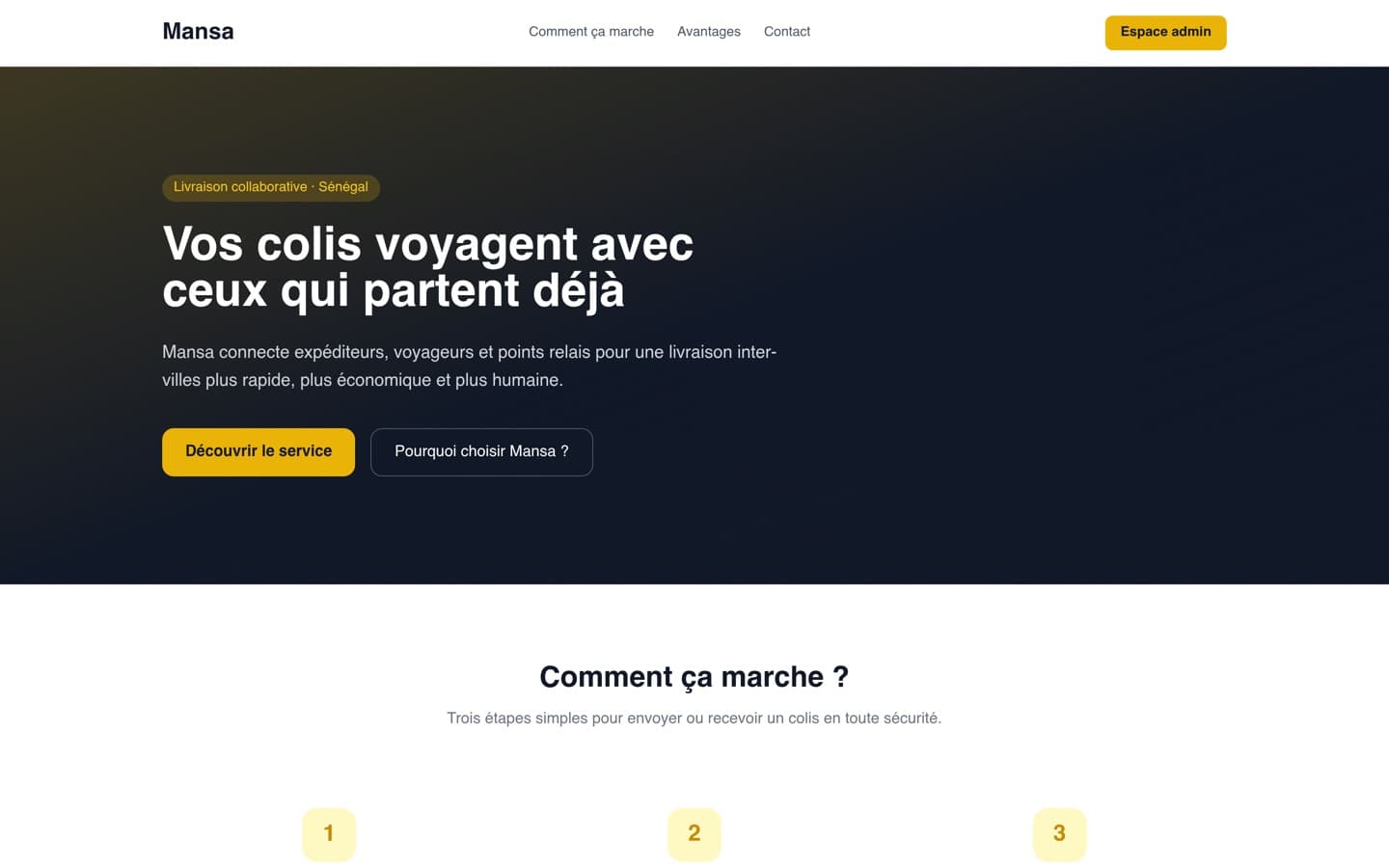 Aperçu du site Mansa — Plateforme digitale · Livraison collaborative