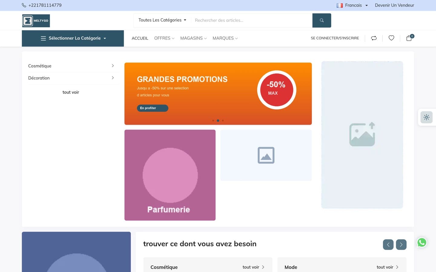 Aperçu du site Meltygo — E-commerce · Marketplace