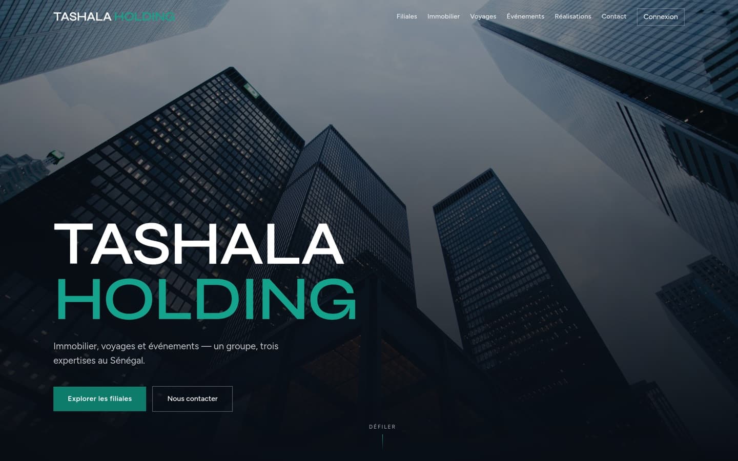 Aperçu du site Tashala Holding — Web · Plateforme groupe