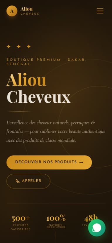 Aperçu mobile du site Aliou Cheveux