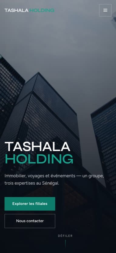 Aperçu mobile du site Tashala Holding
